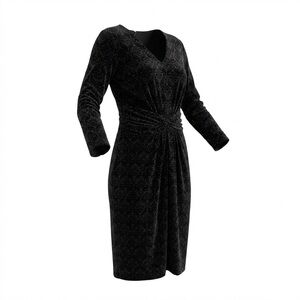 Talbots Black Velvet Midi 3/4 Sleeve Dress Size XS Cocktail Elegant Classic